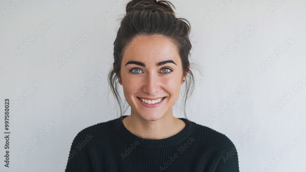 The joyful expression of a beautiful young woman in black The joyful expression of a beautiful young woman in black