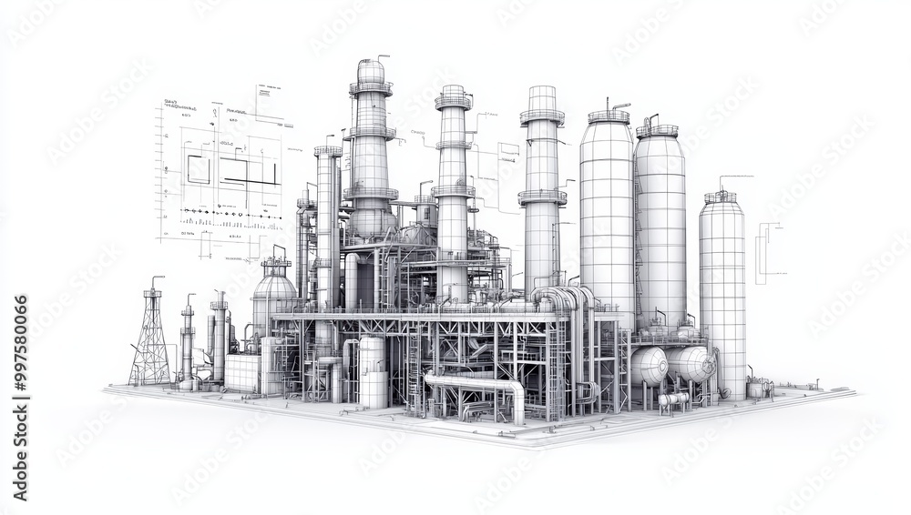 Industrial Plant Blueprint with Detailed Structure Industrial Plant Blueprint with Detailed Structure