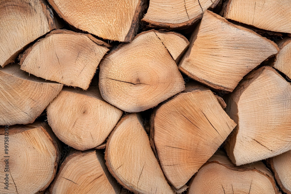 Fototapeta premium Visually Striking Wood Texture Background with Stacked Timber Logs in Natural Brown Tones
