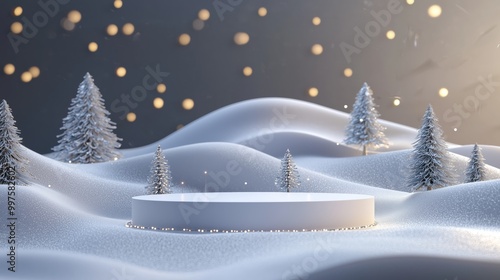 Festive 3D Podium on Snow-Covered Hill