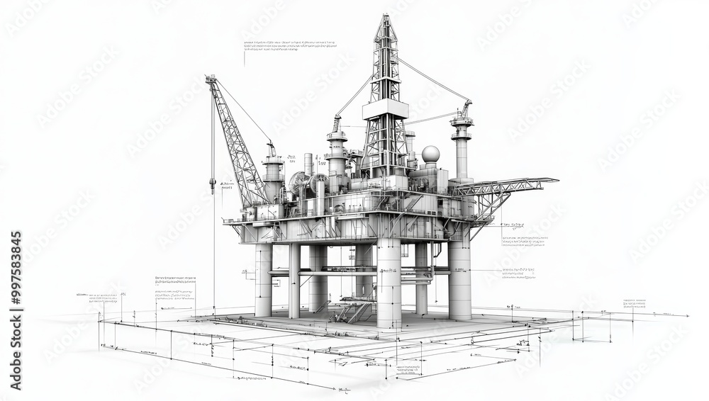 Obraz premium Detailed Illustration of an Oil Rig Structure