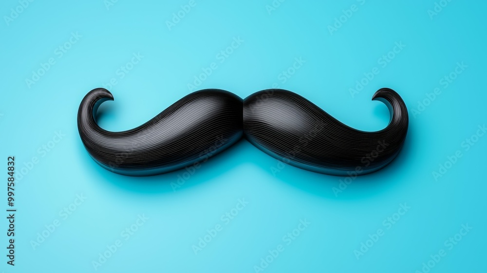 A black mustache is shown on a blue background A black mustache is shown on a blue background