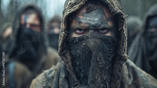 Dramatic High-Contrast Image of Masked Army Soldiers