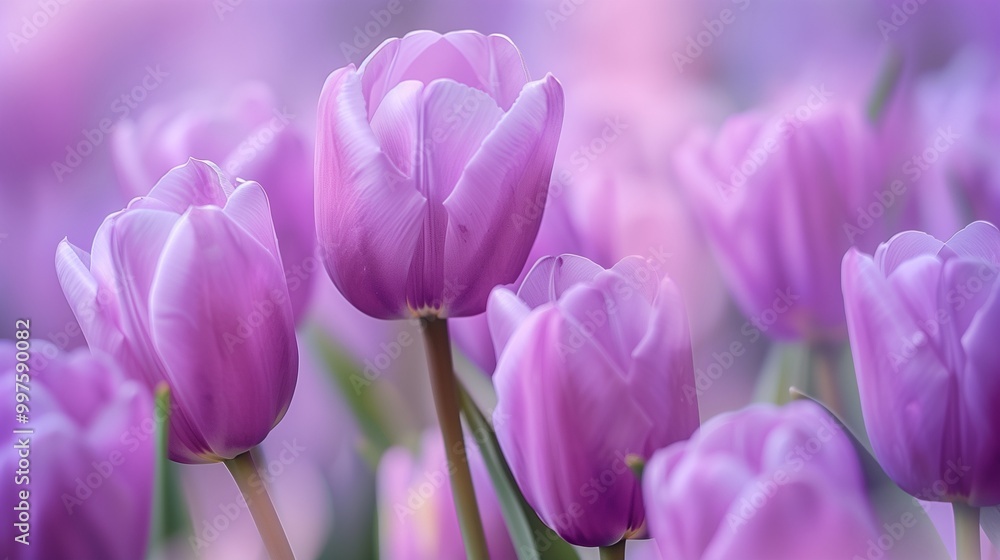 Fototapeta premium Stunning vibrant purple tulip flower blossoming botanical natural environment