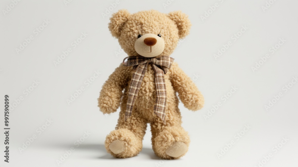 Adorable Brown Teddy Bear with Plaid Bow - Plush Toy Photography Adorable Brown Teddy Bear with Plaid Bow - Plush Toy Photography