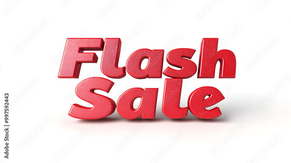 Red 3D text of Flash Sale casting a shadow, giving it a pop-out effect Red 3D text of Flash Sale casting a shadow, giving it a pop-out effect