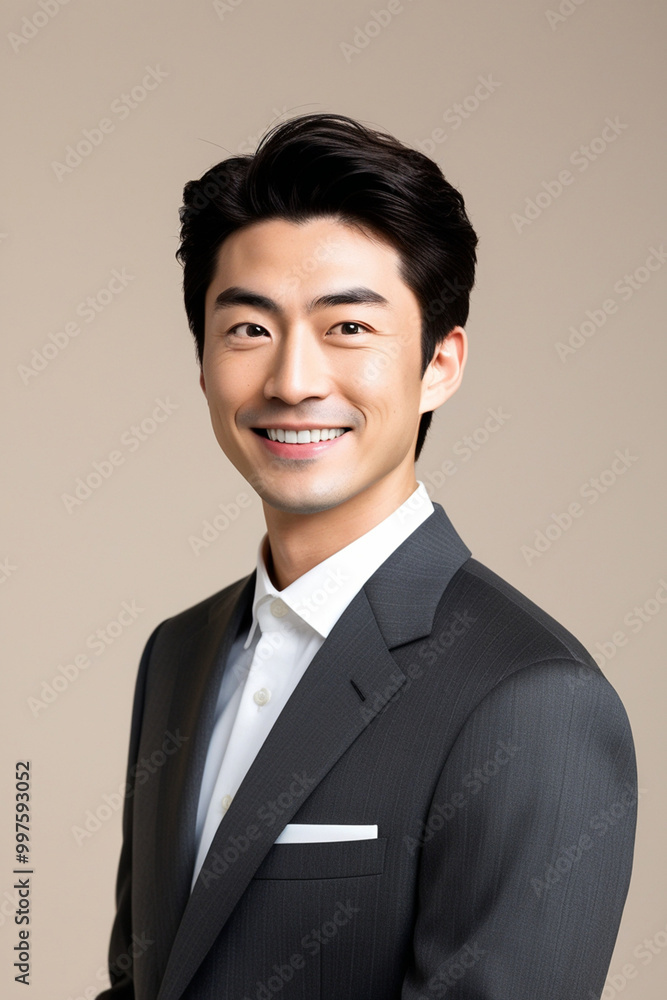 Smiling, handsome businessman in a suit, confidently representing success Smiling, handsome businessman in a suit, confidently representing success