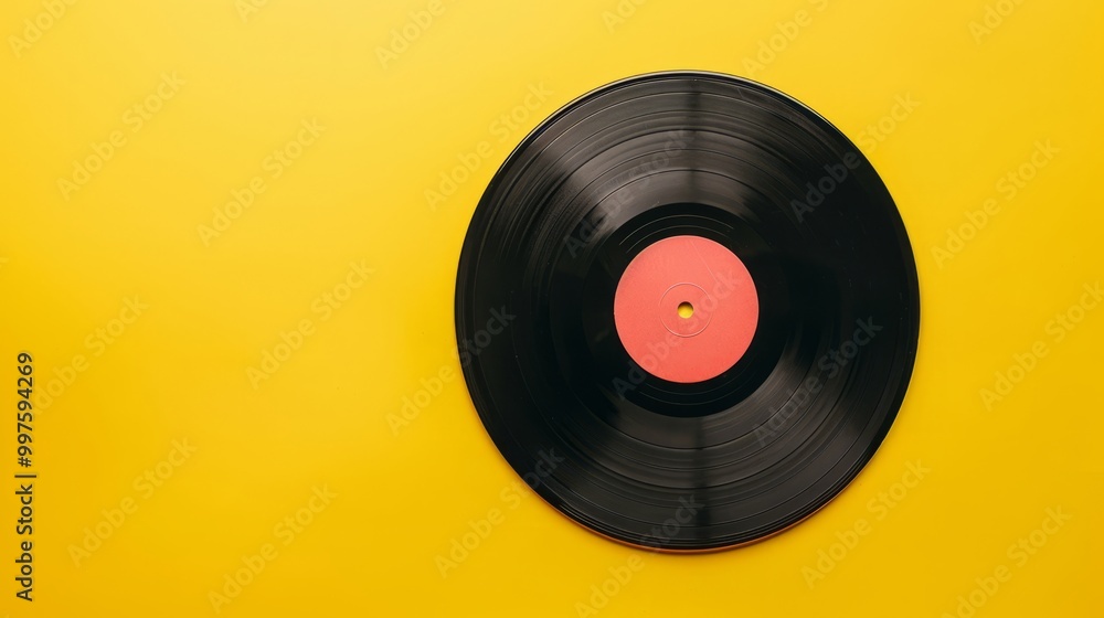 Obraz premium old vinyl record on yellow background