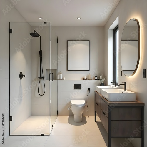 stylish beautiful bathroom interior with glass shower modern bathroom interior modern bathroom interior with shower bathroom with tiles