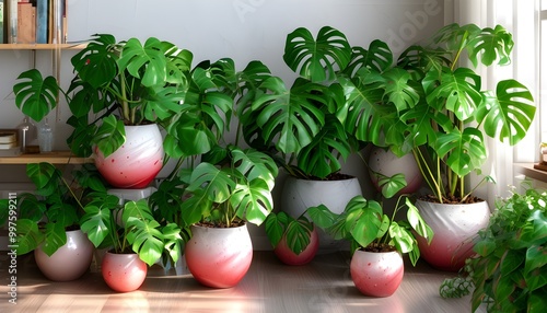 Lush heart leaf philodendron pots thriving in a sunlit room photo