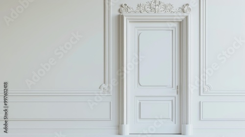 Classic White Door with Ornate Molding in Elegant Interior