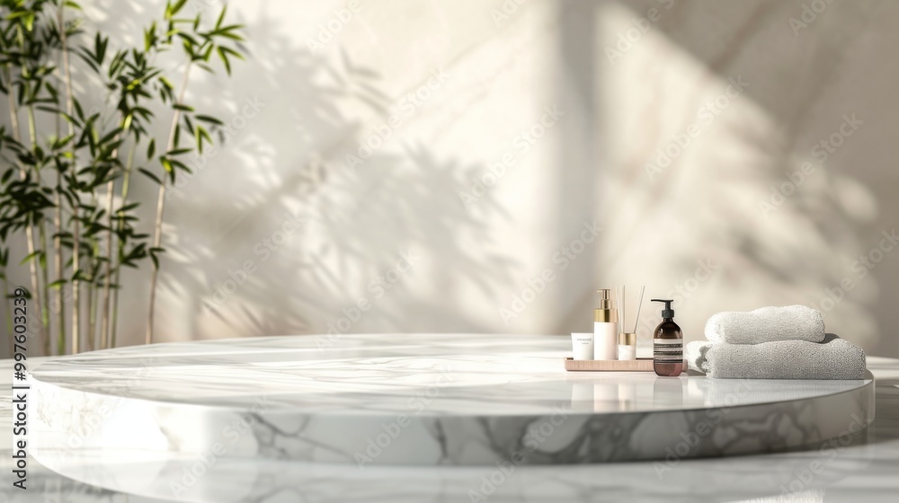 Minimalist Bathroom Decor with White Towels and Marble Surface Minimalist Bathroom Decor with White Towels and Marble Surface