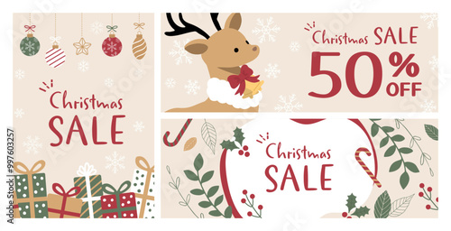 かわいいトナカイのクリスマスカードのイラスト