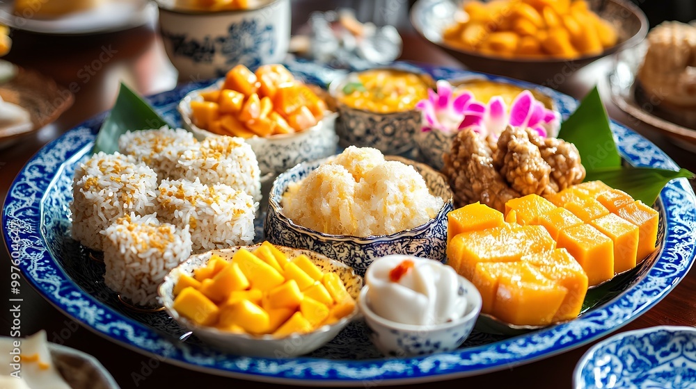Traditional Thai Desserts on Colorful Plate Traditional Thai Desserts on Colorful Plate