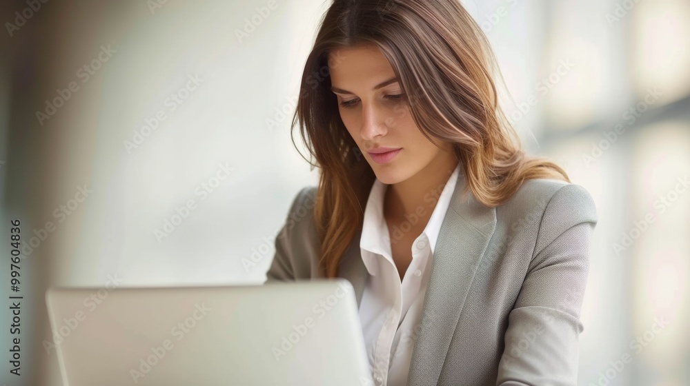 Focused Businesswoman Working on Laptop in Office Focused Businesswoman Working on Laptop in Office
