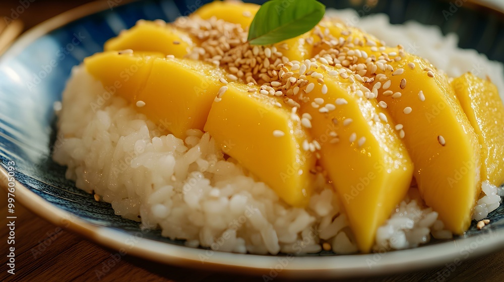 Close-Up of Mango Sticky Rice Dessert Close-Up of Mango Sticky Rice Dessert