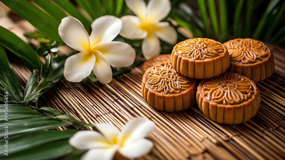 Traditional Thai Moon Cakes with Intricate Designs Traditional Thai Moon Cakes with Intricate Designs