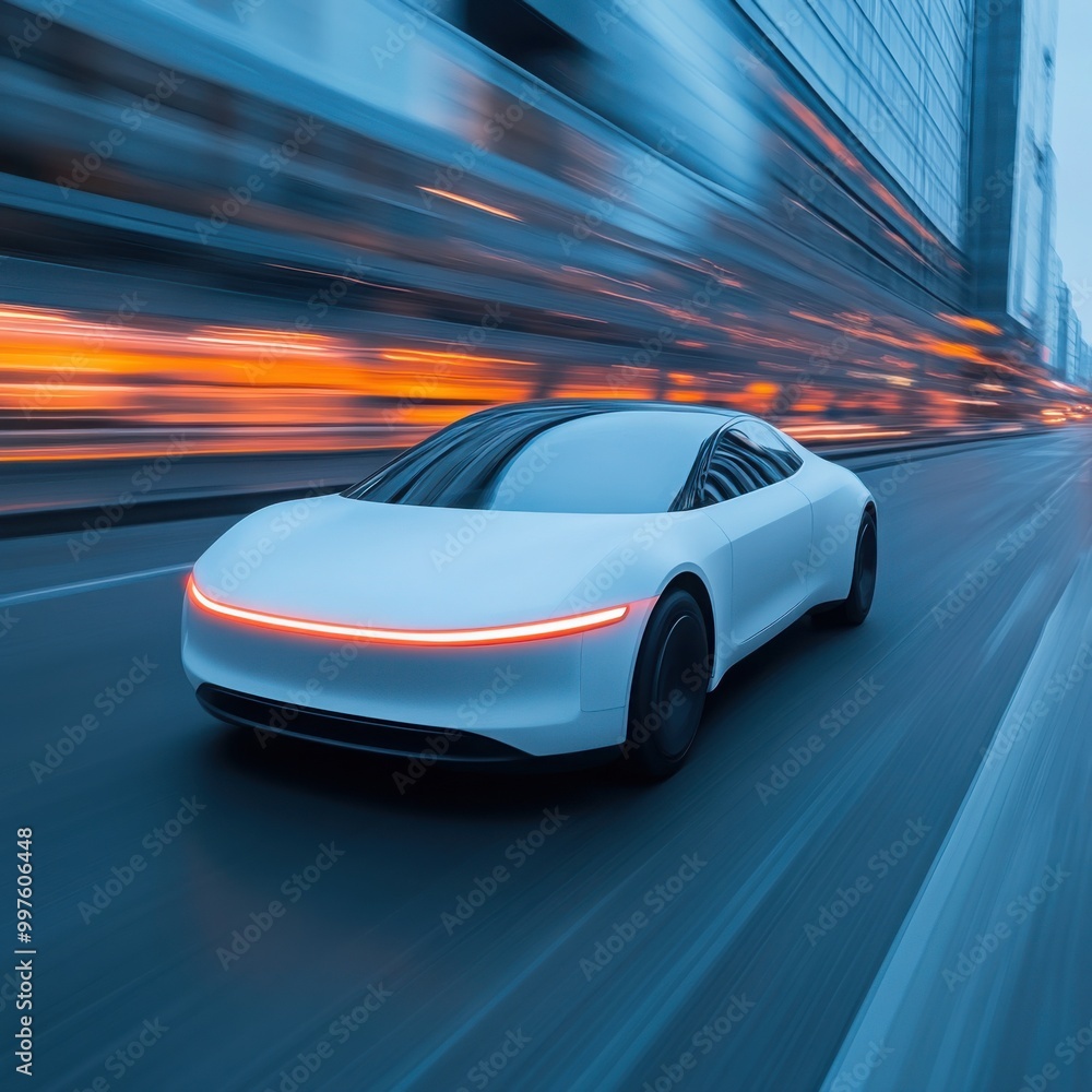 Naklejka premium Futuristic Electric Vehicle Concept on the Road