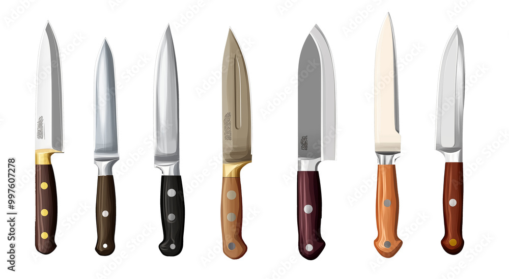 Set of Professional Chef Knives on Transparent Background Set of Professional Chef Knives on Transparent Background