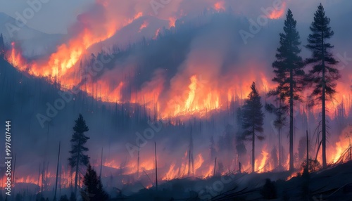 Dramatic Wildfires Impact on Majestic Mountain Forest Landscape