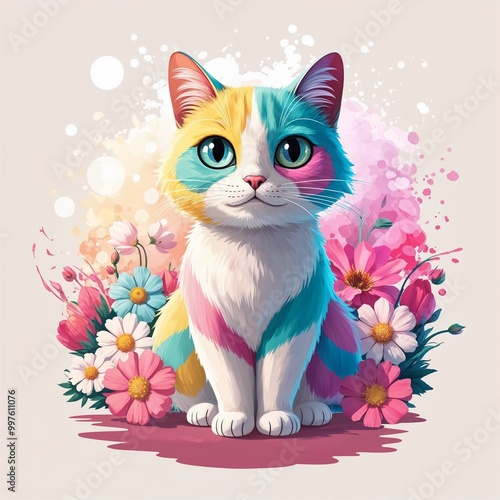 cat with flowers