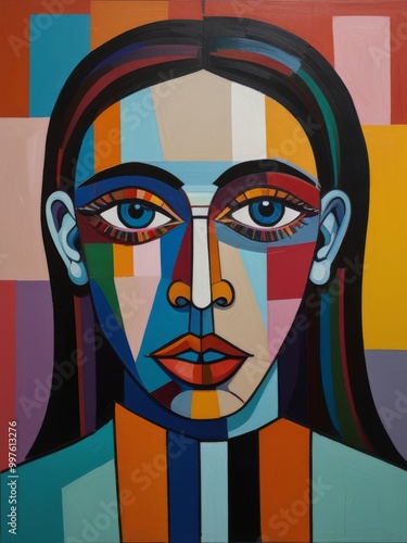 Abstract Portrait of person painting in a Colorful Composition