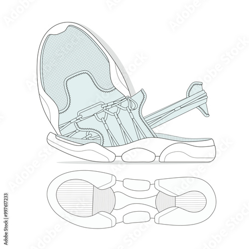 Men arow comfort flex sandals vector template technical drawing