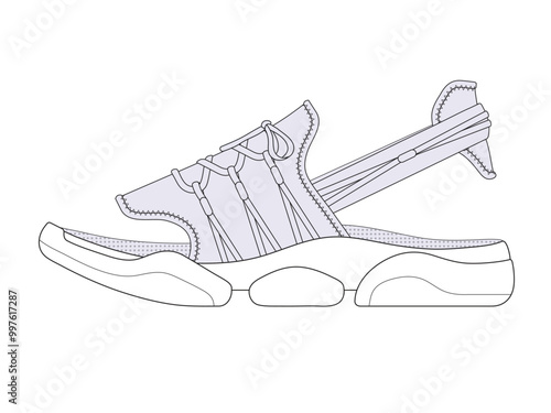 Leather sandals for men vector design technical flat drawing