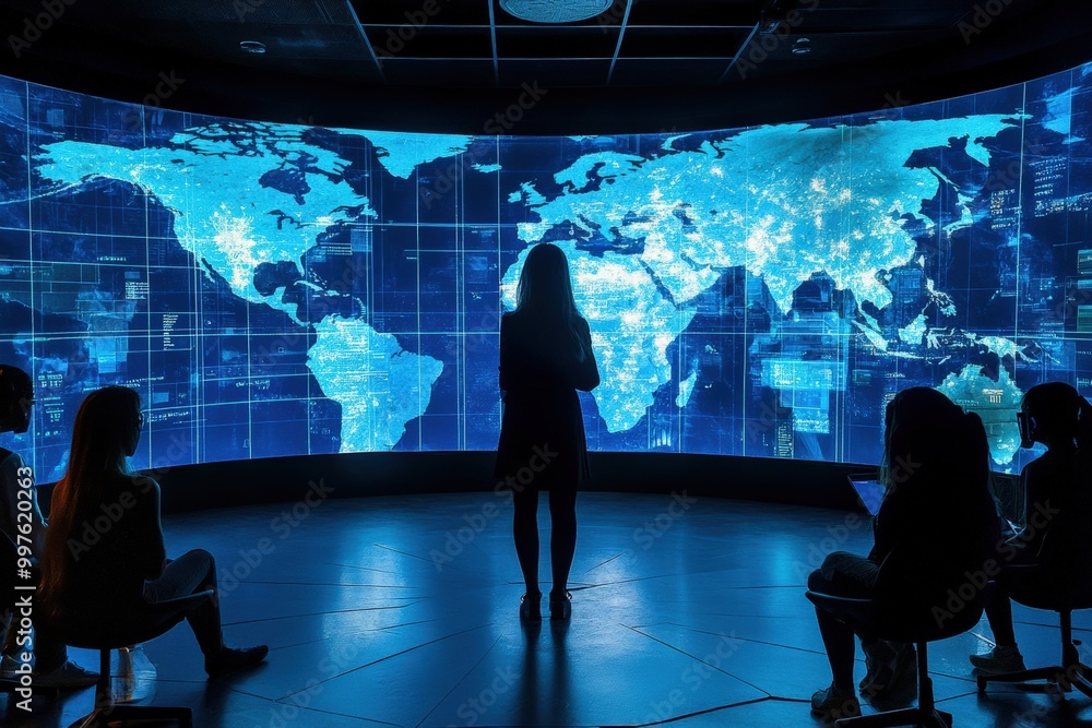 A virtual classroom of the future where students from different parts of the world interact through holograms and virtual reality A virtual classroom of the future where students from different parts of the world interact through holograms and virtual reality