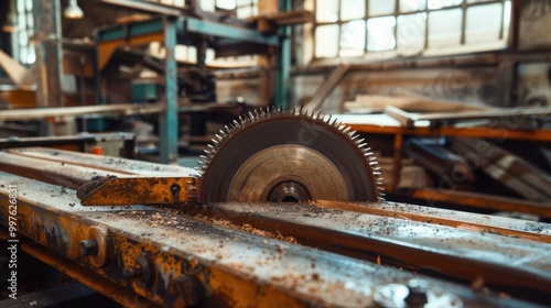 Circular Saw: A powerful cutting tool with a rotating blade, ideal for making straight cuts in wood, plastic, or metal, equipped with safety guards and depth adjustment. photo