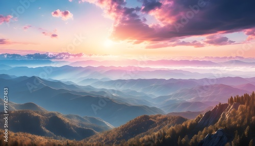 Serene Evening Cliffs Overlooking Majestic Mountain Range Under a Dramatic Cloud-Covered Sky