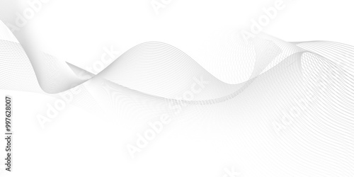 Abstract Curves Lines White and Gray Vector Backgrounds, Black and wave on white modern wavy lines pattern background