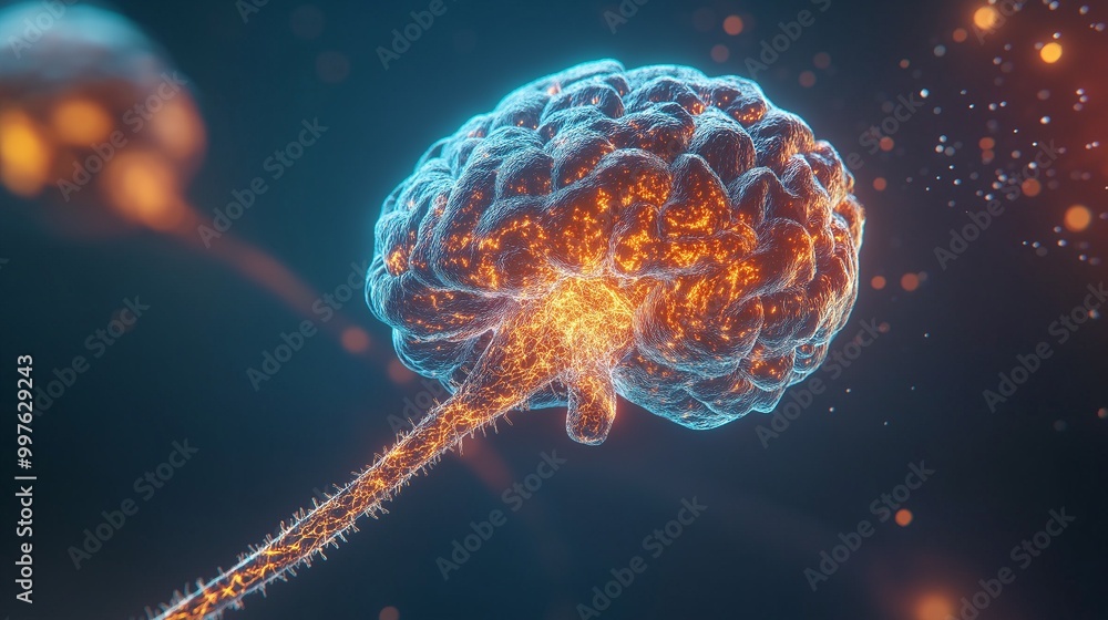 An example of a synapse and neuron in a 3D brain. Examine how the nervous system functions and neurotransmitter receptors. Recognize the structure and function of the nervous system. An example of a synapse and neuron in a 3D brain. Examine how the nervous system functions and neurotransmitter receptors. Recognize the structure and function of the nervous system.