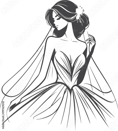Beautiful bride girl wedding silhouette vector design.