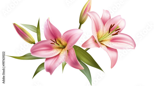 Pink lily flower bouquet isolated on transparent background