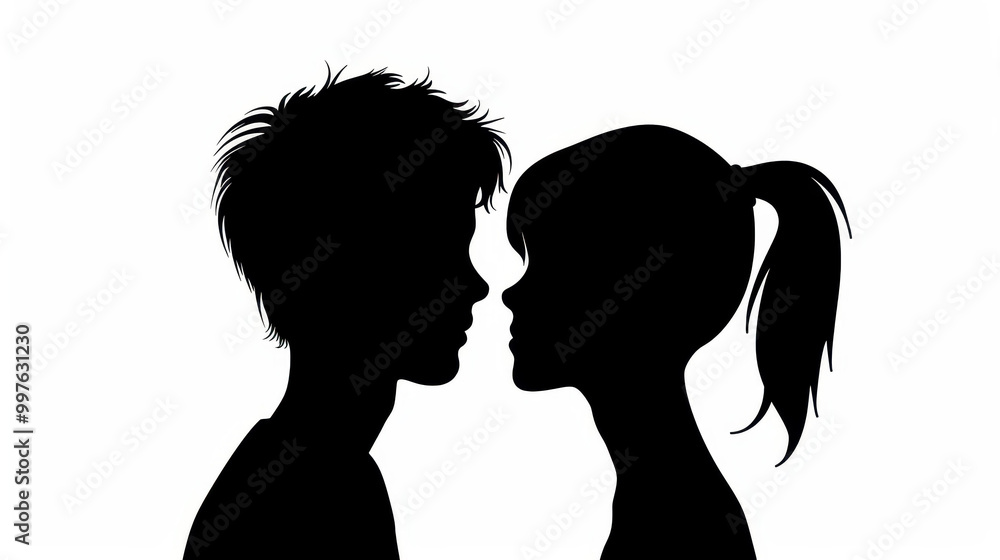 A serious silhouette of a guy and girl face to face, highlighting the gender gap and misunderstandings in love and relationships. A serious silhouette of a guy and girl face to face, highlighting the gender gap and misunderstandings in love and relationships.