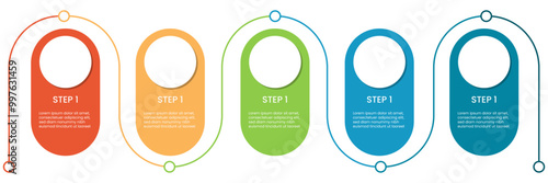 Blank vector infographic 5 steps Process timeline chart  template.. Flowchart presentation design elements with text space
