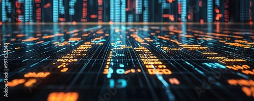 Abstract digital scoreboard numbers dissolving into graphs and financial data, representing sports analytics and business strategy