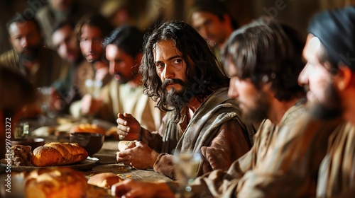 Jesus at the Last Supper breaking bread