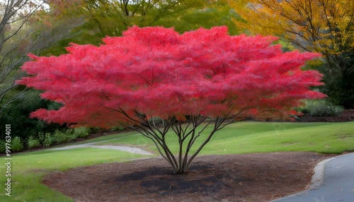 Vibrant Red Maple Foliage of Acer Palmatum Dissectum Atropurpureum Showcasing Stunning Japanese Maple Beauty photo