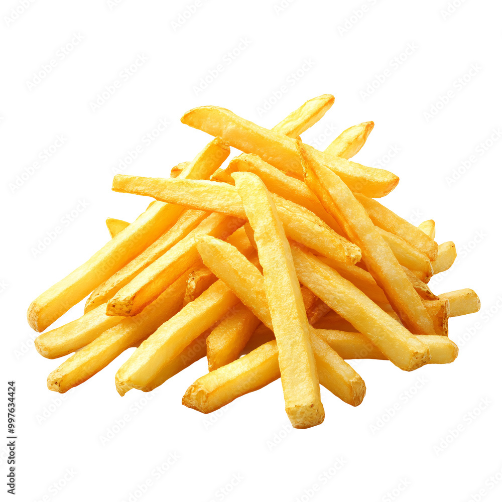 French fries in wooden box isolated on transparent background. Close up. French fries in wooden box isolated on transparent background. Close up.