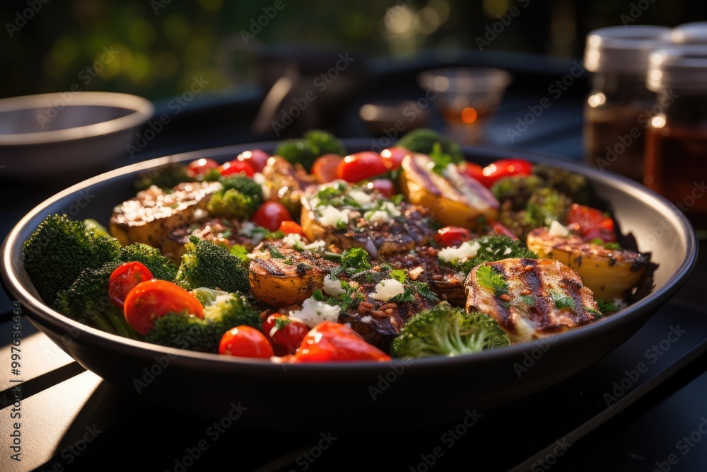 Salad with grilled vegetables and broccoli, generative IA Salad with grilled vegetables and broccoli, generative IA