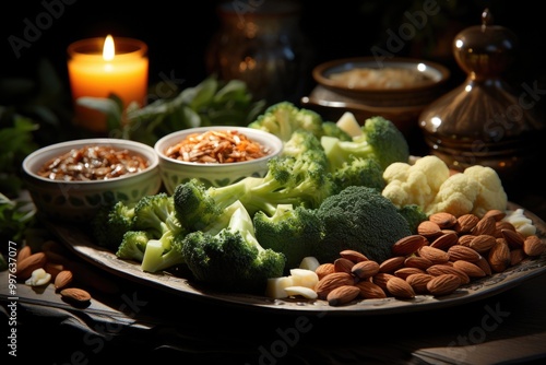 A plate of quinoa, broccoli and other vegetables, generative IA