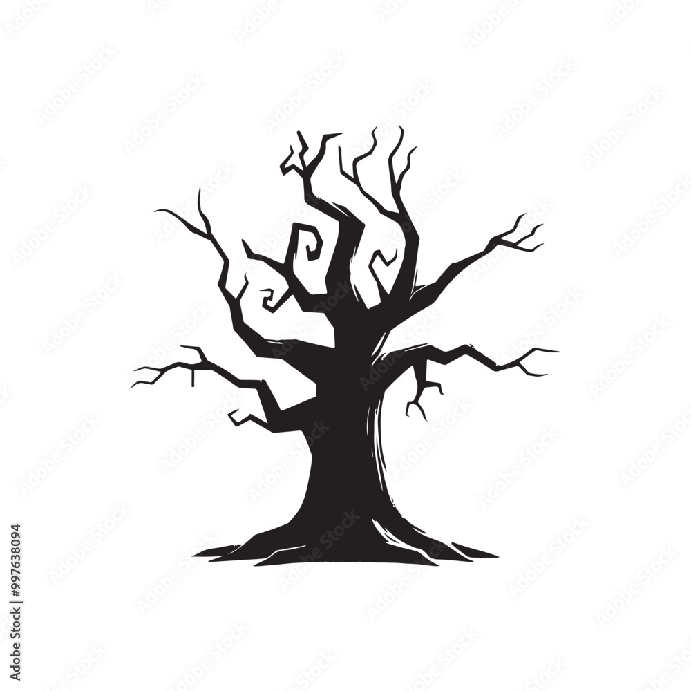 Vector Silhouette of a Dead Tree with Branches Without Leaves.