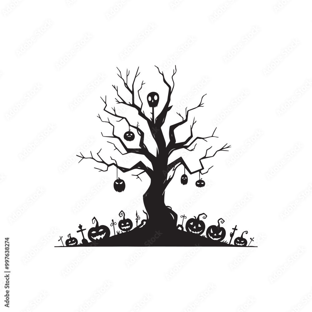 Vector Silhouette of a Dead Tree with Branches Without Leaves. Vector Silhouette of a Dead Tree with Branches Without Leaves.