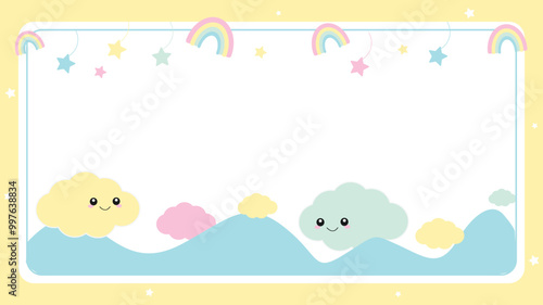 Childish Dreamy Background of Clouds Flat Colorful 
