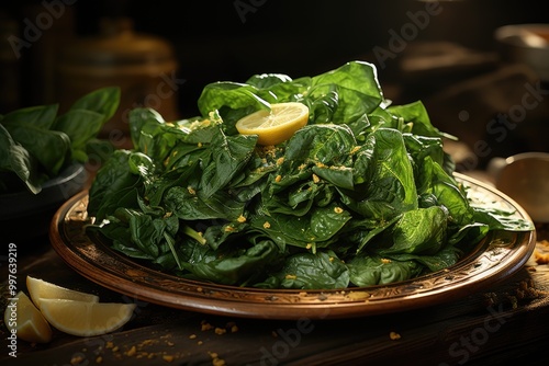 High plate angle with dietary diet and spinach, generative IA photo