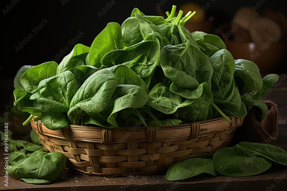 Recently harvested spinach for fresh healthy salad, generative IA Recently harvested spinach for fresh healthy salad, generative IA