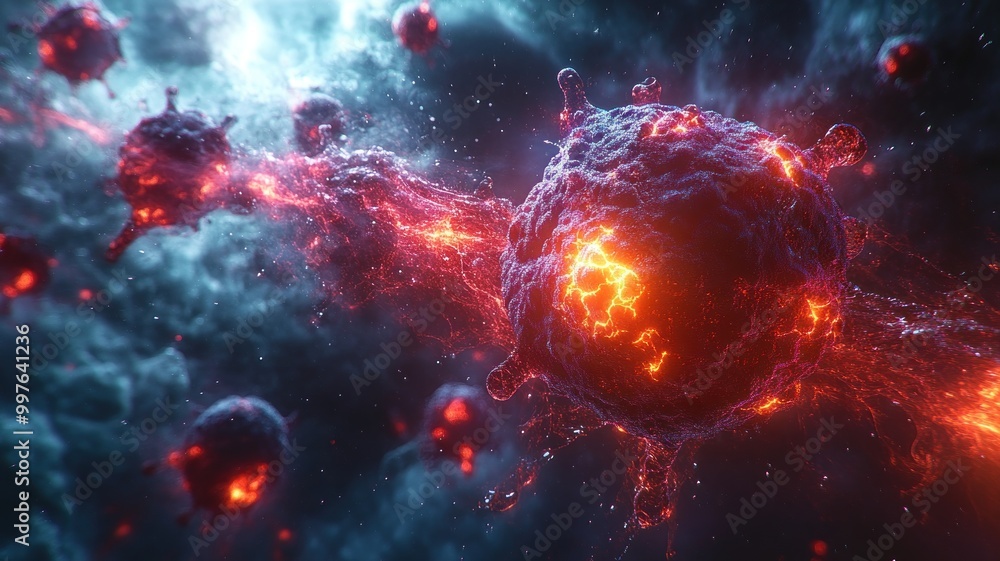 Abstract depiction of glowing microorganisms in a cosmic setting. Abstract depiction of glowing microorganisms in a cosmic setting.