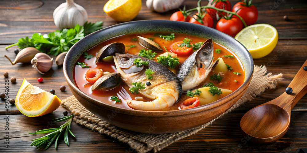 Delicious fish soup with a variety of fresh seafood ingredients , seafood, broth, bowl, cuisine, tasty, healthy, meal Delicious fish soup with a variety of fresh seafood ingredients , seafood, broth, bowl, cuisine, tasty, healthy, meal